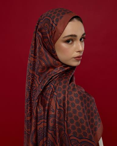 SV-BAL-80 Gece Laciverti & Bakır Bala Hatun Desen  Şal