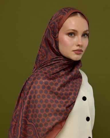 SV-BAL-80 Gece Laciverti & Bakır Bala Hatun Desen  Şal