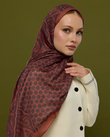 SV-BAL-80 Gece Laciverti & Bakır Bala Hatun Desen  Şal