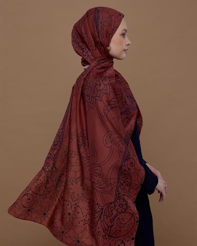 S-EFSUNLU-80 Gece Laciverti & Bakır Efsunlu Desen Şal