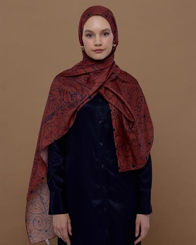 S-EFSUNLU-80 Gece Laciverti & Bakır Efsunlu Desen Şal