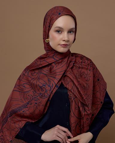 S-EFSUNLU-80 Gece Laciverti & Bakır Efsunlu Desen Şal