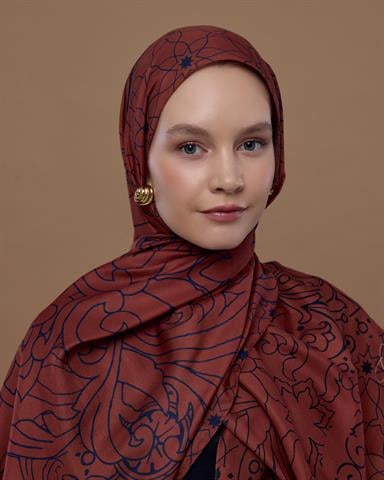 S-EFSUNLU-80 Gece Laciverti & Bakır Efsunlu Desen Şal