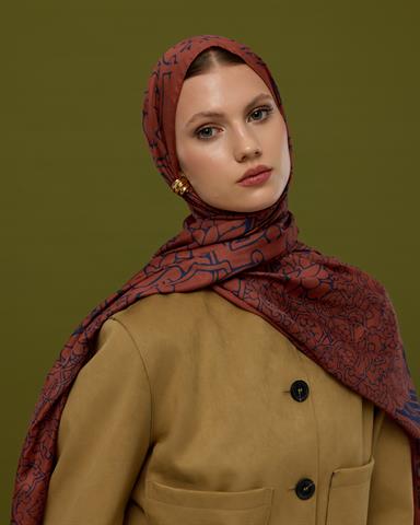 S-HAREM-80 Gece Laciverti & Bakır Harem Rüyası Desen Şal