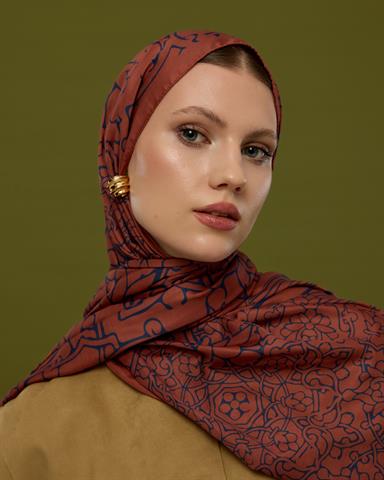 S-HAREM-80 Gece Laciverti & Bakır Harem Rüyası Desen Şal