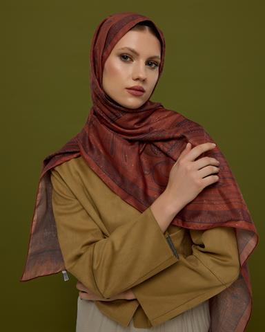 SV-HURREM-80 Gece Laciverti & Bakır Hürrem Desen  Şal