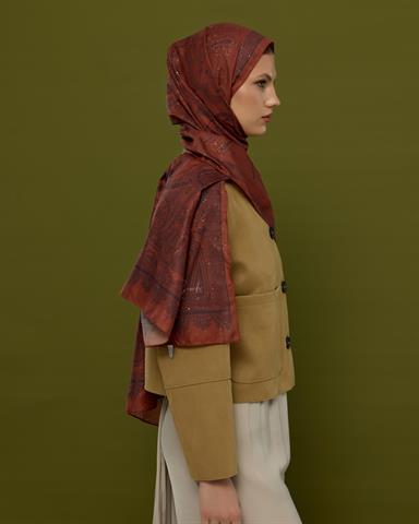 SV-HURREM-80 Gece Laciverti & Bakır Hürrem Desen  Şal