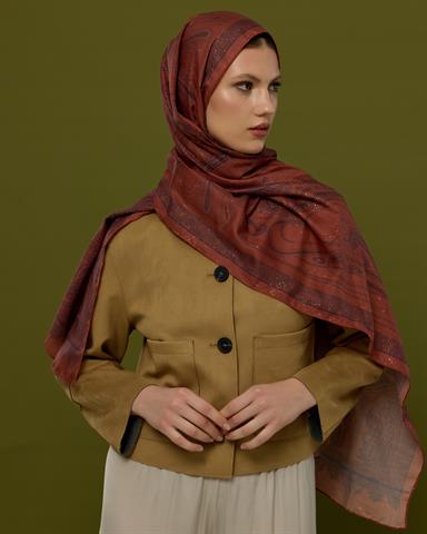 SV-HURREM-80 Gece Laciverti & Bakır Hürrem Desen  Şal