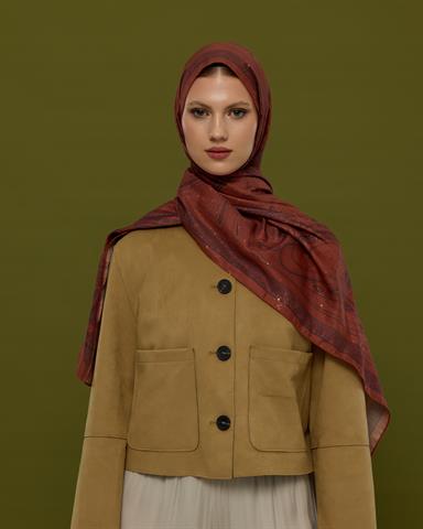 SV-HURREM-80 Gece Laciverti & Bakır Hürrem Desen  Şal