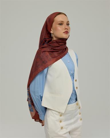 S-SARAYLI-80 Gece Laciverti & Bakır Saraylı Desen Şal