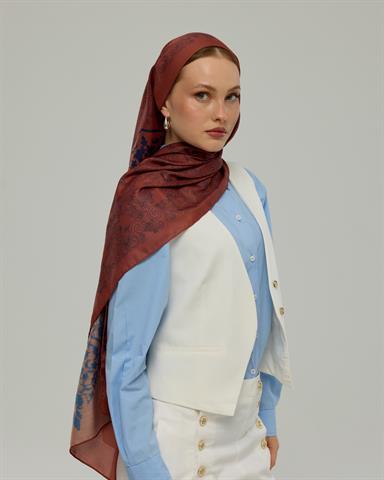 S-SARAYLI-80 Gece Laciverti & Bakır Saraylı Desen Şal