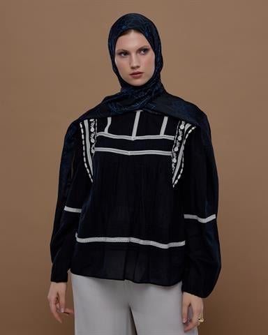 S-EFSUNLU-61 Gece & Mavi Efsunlu Desen Şal