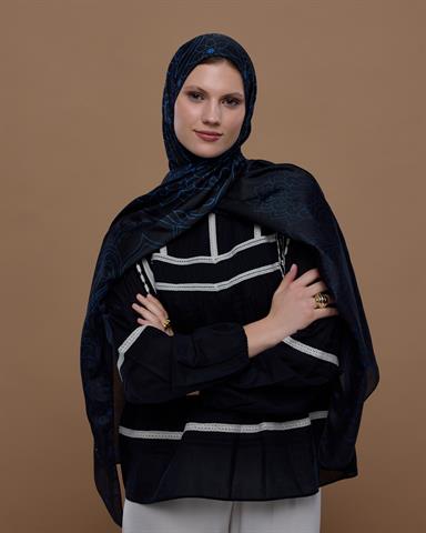 S-EFSUNLU-61 Gece & Mavi Efsunlu Desen Şal