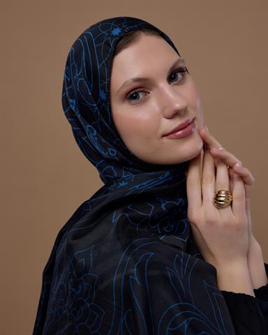 S-EFSUNLU-61 Gece & Mavi Efsunlu Desen Şal