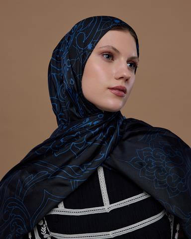 S-EFSUNLU-61 Gece & Mavi Efsunlu Desen Şal