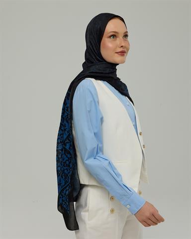 S-SARAYLI-61 Gece & Mavi Saraylı Desen Şal