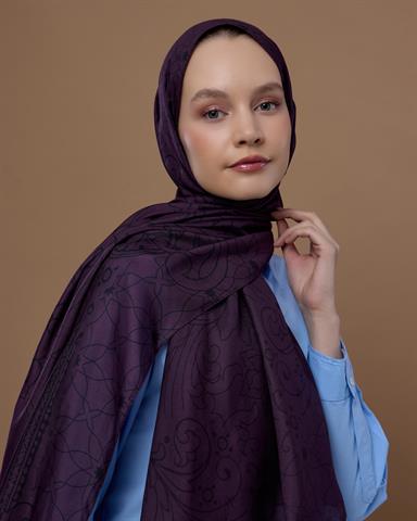 S-EFSUNLU-76 Gece & Mürdüm Efsunlu Desen Şal