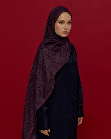 S-LALE-76 Gece & Mürdüm Lale Bahçesi Desen Şal