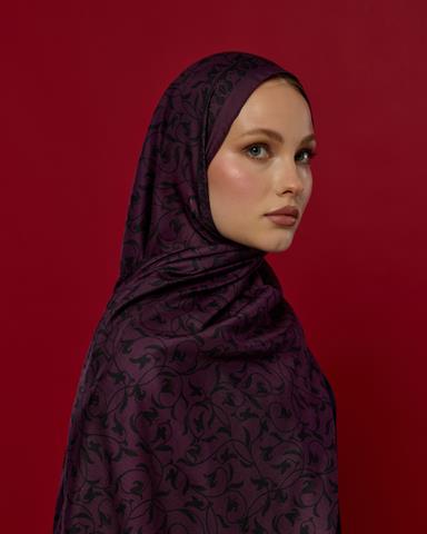 S-LALE-76 Gece & Mürdüm Lale Bahçesi Desen Şal