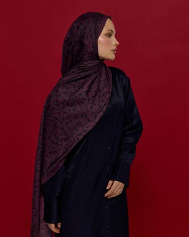 S-LALE-76 Gece & Mürdüm Lale Bahçesi Desen Şal