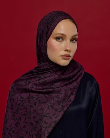 S-LALE-76 Gece & Mürdüm Lale Bahçesi Desen Şal