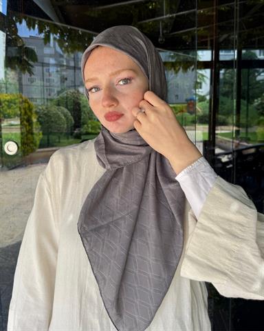 Gri Baklava Lyocell Bambu Jakar Eşarp