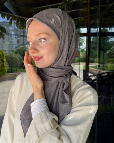 Gri Baklava Lyocell Bambu Jakar Eşarp