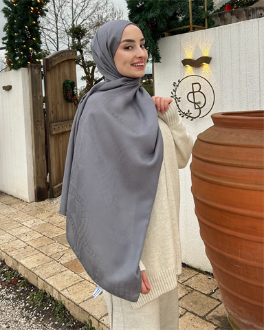 Gri Döngü Desen Jakar Şal