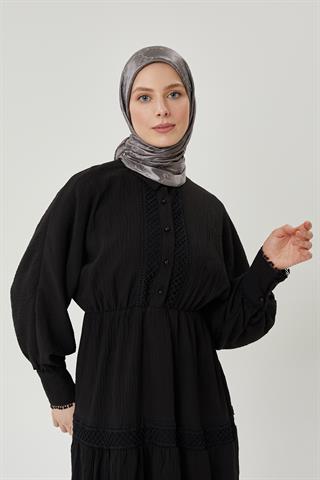 Gri G Desen Parlak Jakar Eşarp