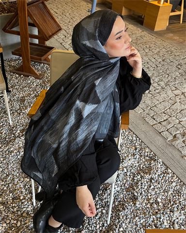 Gri Karan Desenli Müslin Şal