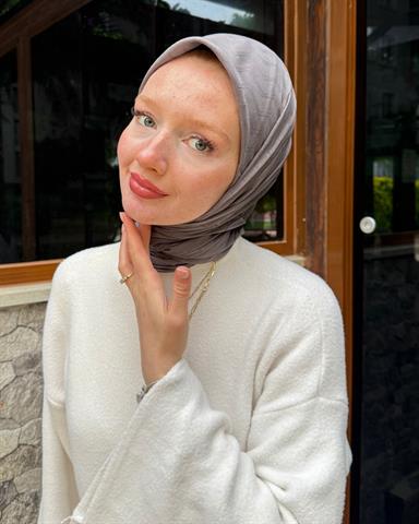 Gri Zikzak Lyocell Bambu Jakar Eşarp