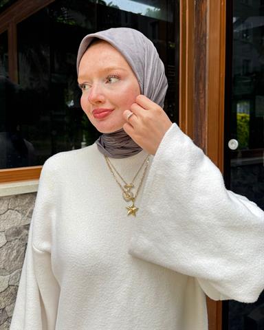 Gri Zikzak Lyocell Bambu Jakar Eşarp