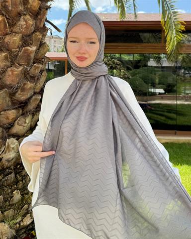 Gri Zikzak Lyocell Bambu Jakar Şal