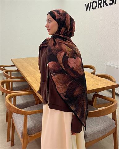 Gül Kurusu Floral Desenli Müslin Şal