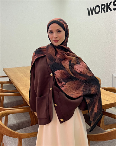 Gül Kurusu Floral Desenli Müslin Şal