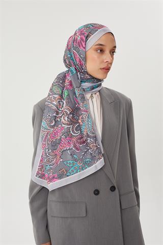 Gümüş & Gri Retro Desen Şal