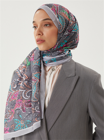 Gümüş & Gri Retro Desen Şal