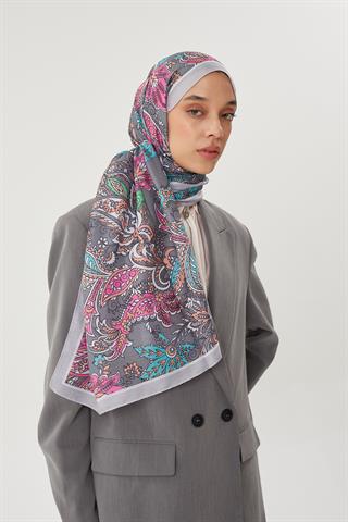 Gümüş & Gri Retro Desen Şal