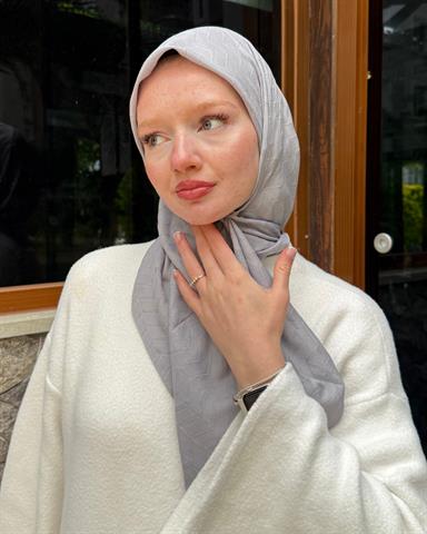 Gümüş Zikzak Lyocell Bambu Jakar Eşarp