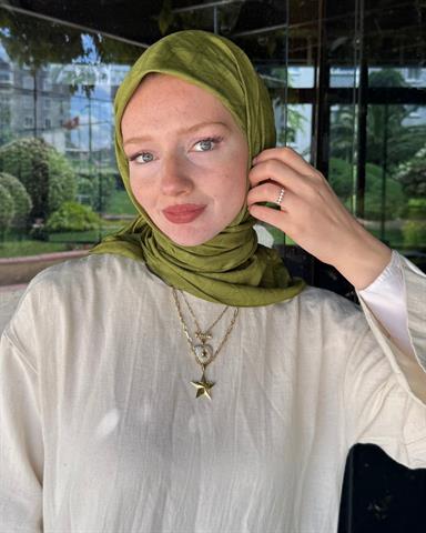 Haki Baklava Lyocell Bambu Jakar Eşarp