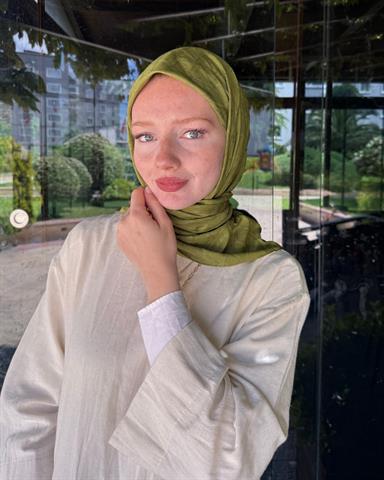 Haki Baklava Lyocell Bambu Jakar Eşarp