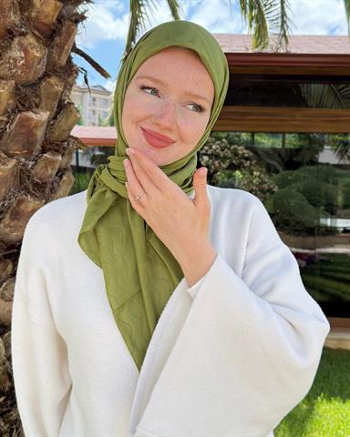 Haki Zikzak Lyocell Bambu Jakar Eşarp