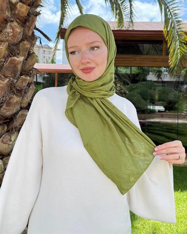 Haki Zikzak Lyocell Bambu Jakar Eşarp