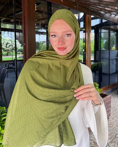 Haki Zikzak Lyocell Bambu Jakar Şal