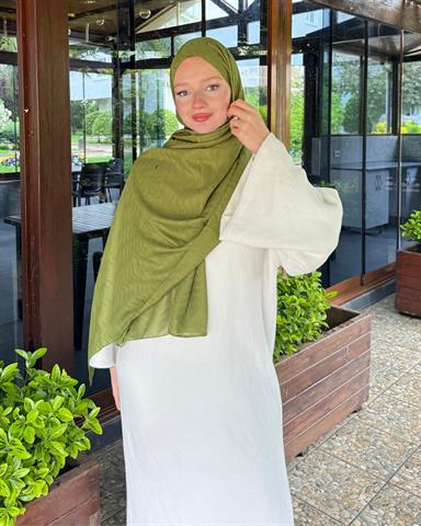 Haki Zikzak Lyocell Bambu Jakar Şal