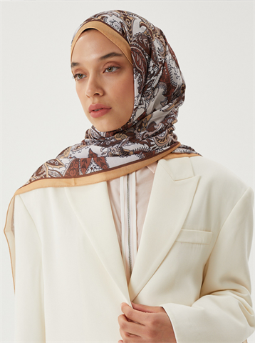 Hardal & Kahve Retro Desen Şal