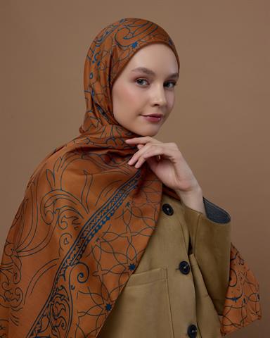 S-EFSUNLU-22 Hardal Zerafeti & Safir Efsunlu Desen Şal