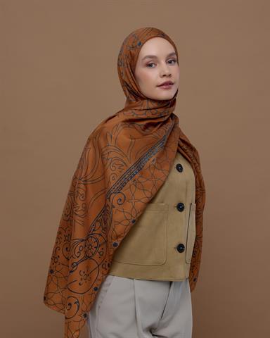 S-EFSUNLU-22 Hardal Zerafeti & Safir Efsunlu Desen Şal