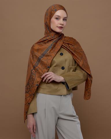 S-EFSUNLU-22 Hardal Zerafeti & Safir Efsunlu Desen Şal