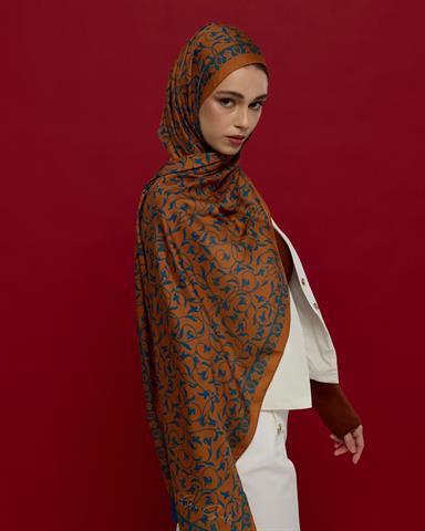 S-LALE-22 Hardal Zerafeti & Safir Lale Bahçesi Desen Şal